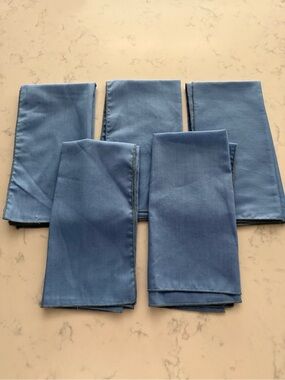 Set of Five Blue Cloth Napkins